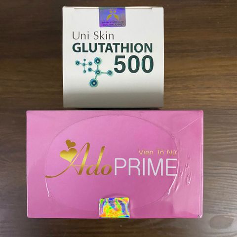 (Chính Hãng) Combo Tố Nữ, Sáng đẹp da [TPBVSK Ado Prime hồng + TPBVSK Glutathion 500] - 2H/60 viên