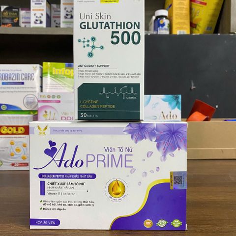 (Chính Hãng) CB Tố Nữ, Sáng Đẹp Da [TPBVSK Ado Prime tím + TPBVSK Uniskin Glutathion 500]-2H/60 viên