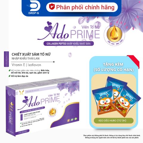(Chính hãng) Viên uống Nội Tiết Tố, Hỗ trợ giảm bốc hoả, khô da[TPBVSK Ado Prime TÍM] - H/30 viên