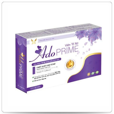 (Chính hãng) Viên uống Nội Tiết Tố, Hỗ trợ giảm bốc hoả, khô da[TPBVSK Ado Prime TÍM] - H/30 viên
