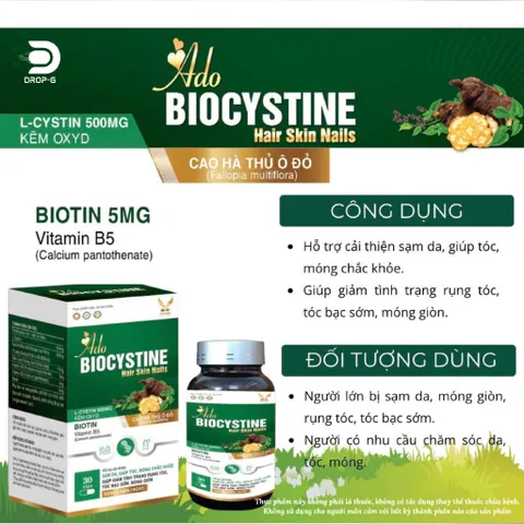 (Chính hãng) Combo 3 Hộp Viên Uống Hỗ Trợ Da, Tóc, Móng [3H TPBVSK Ado Biocystine] - 3Hx30 viên