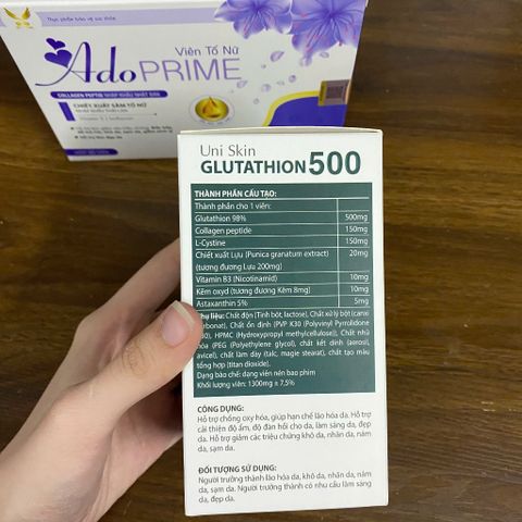 (Chính Hãng) CB Tố Nữ, Sáng Đẹp Da [TPBVSK Ado Prime tím + TPBVSK Uniskin Glutathion 500]-2H/60 viên