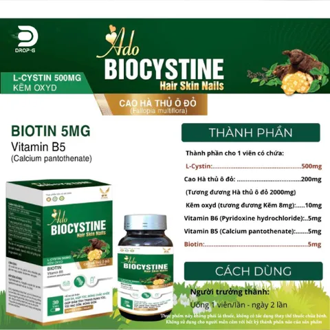 (Chính hãng) Combo 3 Hộp Viên Uống Hỗ Trợ Da, Tóc, Móng [3H TPBVSK Ado Biocystine] - 3Hx30 viên
