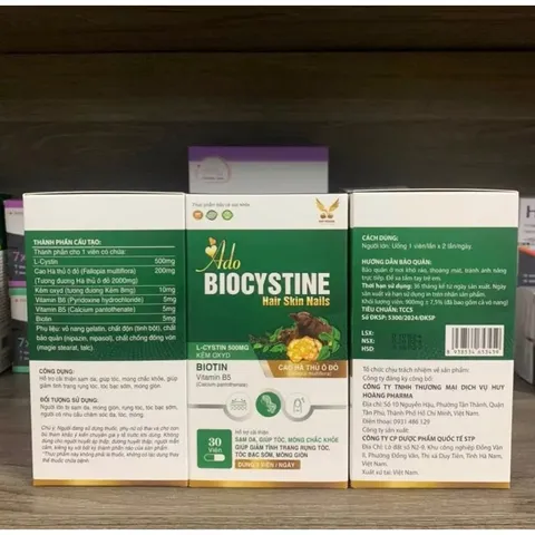 (Chính hãng) Combo 3 Hộp Viên Uống Hỗ Trợ Da, Tóc, Móng [3H TPBVSK Ado Biocystine] - 3Hx30 viên