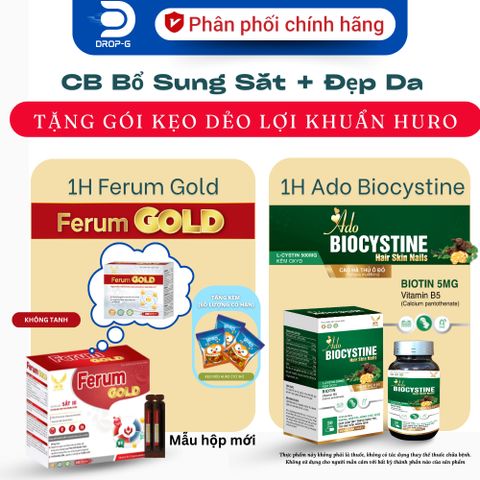 (Chính hãng) CB bổ sung Sắt và Đẹp da, móng, tóc [TPBVSK Ferum Gold + TPBVSK AdoBiocystine] - 2Hx30v