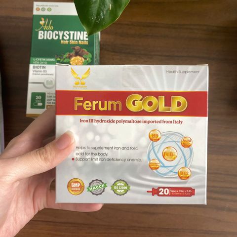 (Chính hãng) CB bổ sung Sắt và Đẹp da, móng, tóc [TPBVSK Ferum Gold + TPBVSK AdoBiocystine] - 2Hx30v