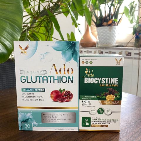 (Chính hãng) Combo Hỗ Trợ Da-Tóc-Móng [TPBVSK Ado Glutathion + TPBVSK Ado Biocystine] - 2Hx30 viên