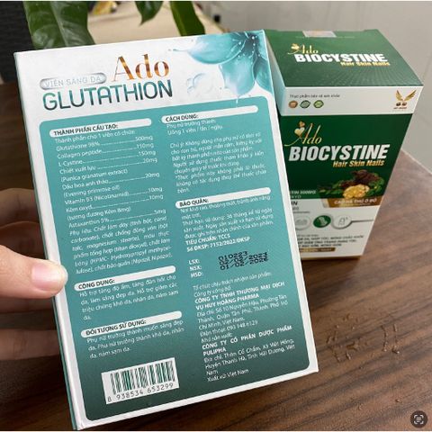 (Chính hãng) Combo Hỗ Trợ Da-Tóc-Móng [TPBVSK Ado Glutathion + TPBVSK Ado Biocystine] - 2Hx30 viên