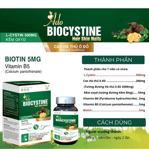 (Chính hãng) Combo 2H Viên Uống Hỗ Trợ Đẹp Da, Tóc, Móng [2H TPBVSK Ado Biocystine]_2Hx30 viên