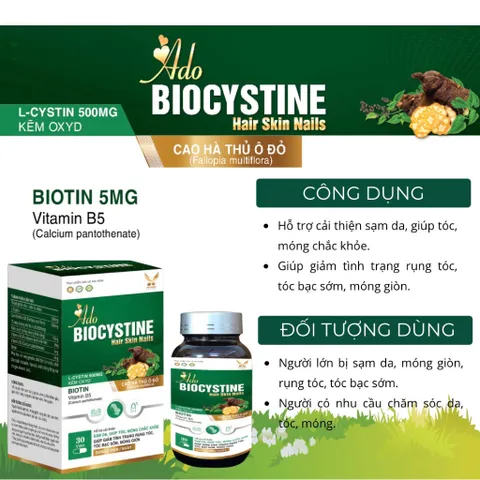 (Chính hãng) Combo 2H Viên Uống Hỗ Trợ Đẹp Da, Tóc, Móng [2H TPBVSK Ado Biocystine]_2Hx30 viên