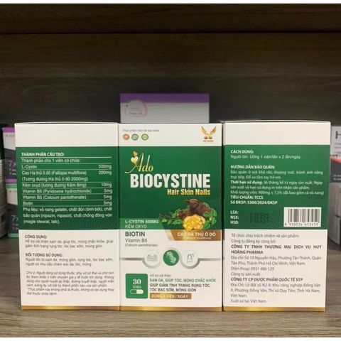 (Chính hãng) Combo 5H Hỗ trợ đẹp da, tóc, móng [5H TPBVSK Ado Biocystine]- 5Hx30 viên