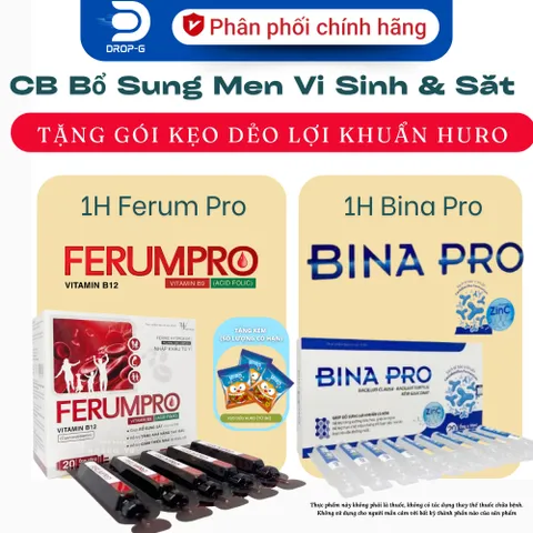 (Chính hãng) Combo bổ sung sắt & Men vi sinh [ 1H TPBVSK Bina Pro + 1H TPBVSK Ferum Pro] - 2Hx20ống