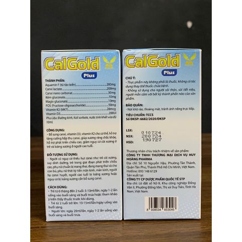 (Chính hãng) Bổ sung Vitamin K2D3, Canxi hữu cơ [TPBVSK Calgold Plus VÀNG] - H/20 ống