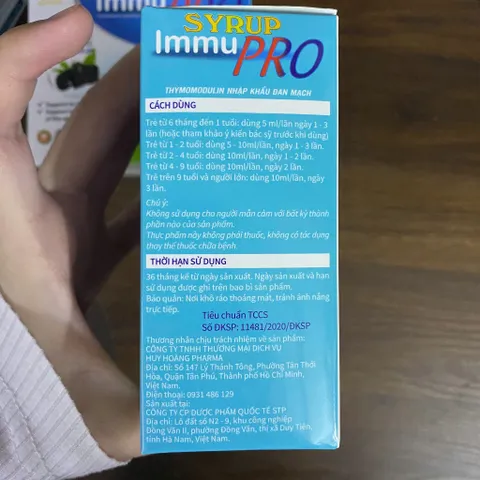 (Chính Hãng) Combo 2H Hỗ trợ tăng sức đề kháng [2H TPBVSK Syrup Immu Pro] - 2Hx20 ống