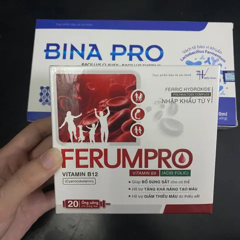 (Chính hãng) Combo bổ sung sắt & Men vi sinh [ 1H TPBVSK Bina Pro + 1H TPBVSK Ferum Pro] - 2Hx20ống