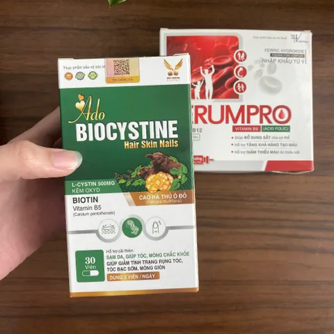 (Chính hãng) Combo Bổ sung Sắt và Hỗ trợ da-móng-tóc [ TPBVSK Ferum Pro + TPBVSK AdoBiocystine] - 2H