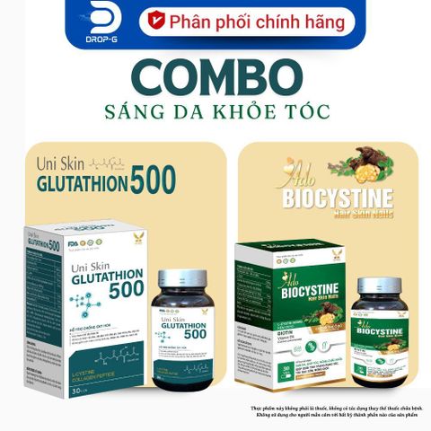 (Chính hãng) COMBO Sáng Da Khỏe Tóc [TPBVSK Glutathion 500 + TPBVSK AdoBiocystine] - 2Hx30 viên