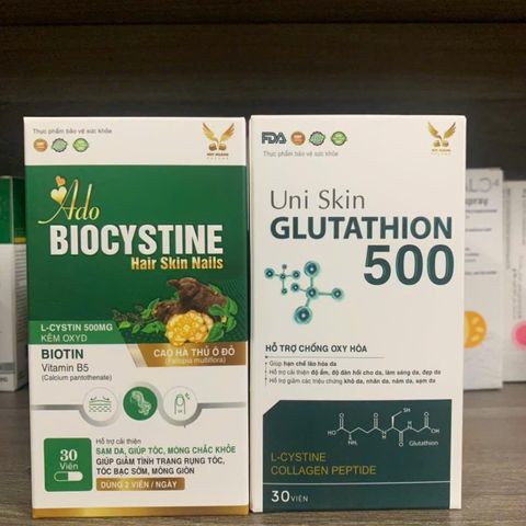 (Chính hãng) COMBO Sáng Da Khỏe Tóc [TPBVSK Glutathion 500 + TPBVSK AdoBiocystine] - 2Hx30 viên