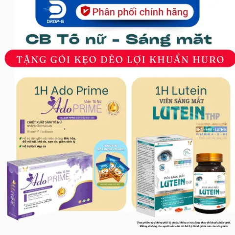 (Chính Hãng) Combo Nội Tiết Tố Nữ, Sáng Mắt [1H TPBVSK Ado Prime Tím + 1H TPBVSK Lutein] - 2Hx30viên
