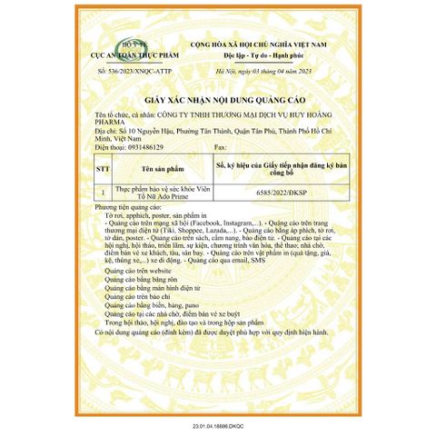 (Chính hãng) Viên Uống Nội Tiết Tố Nữ, Sáng Đẹp Da [TPBVSK Ado Prime HỒNG] - H/30 viên