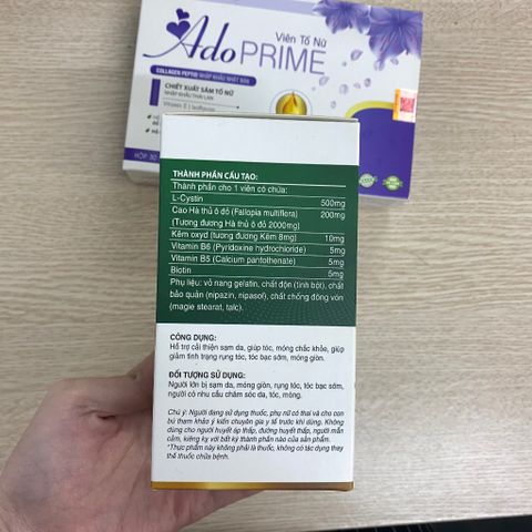 (Chính hãng) Combo Nội tiết tố và Da-tóc-móng [1H TPBVSK Ado Prime+1H TPBVSK Ado Biocystine] -2Hx30v
