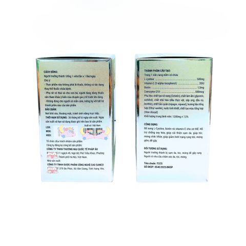 Viên Uống Hỗ Trợ Sáng Da L-Cystine500+ Hỗ Trợ Giảm Sạm Nám, Bổ Sung Biotin & Vitamin E - Hộp 60 Viên