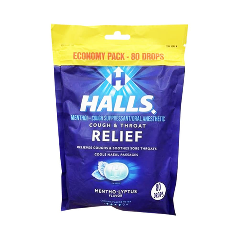 Kẹo Ngậm HALLS Không Đường Vị Bạc Hà - Giảm Ho, Làm Dịu Họng - Thương Hiệu Mondelēz Canada
