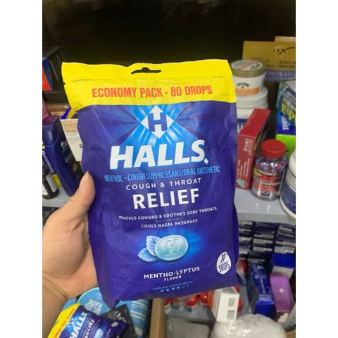 Kẹo Ngậm HALLS Không Đường Vị Bạc Hà - Giảm Ho, Làm Dịu Họng - Thương Hiệu Mondelēz Canada