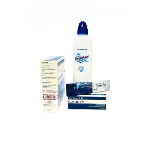 Muối Pha Vệ Sinh Samuxo Tặng Kèm Bình Xịt Hỗ Trợ Rửa Mũi, Vệ Sinh Mũi Xoang – Hộp 20 gói