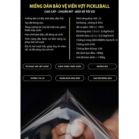 Dán Viền Bảo Vệ Vợt Pickleball trong suốt chống trầy xước, phù hợp cả vợt 14mm và16mm