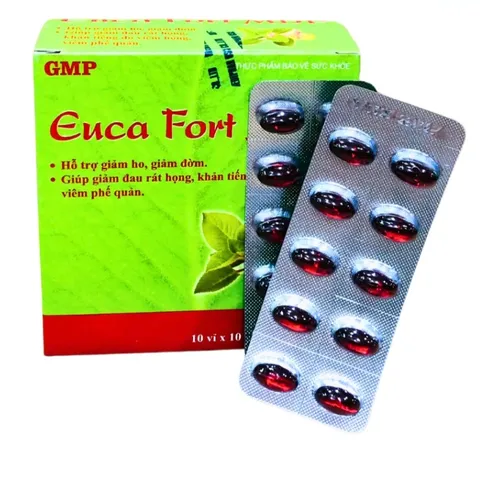 Viên uống EUCA FORT MDP Hỗ trợ giảm ho, giảm đờm, giảm đau rát họng, giảm khản tiếng - Hộp 10 vỉ x 10 viên nang mềm