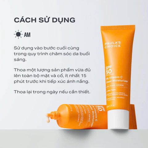 Paula's choice Kem chống nắng dưỡng ẩm giúp làm sáng và đều màu da với 5% Vitamin C SPF 50 chính hãng nhập khẩu Mỹ