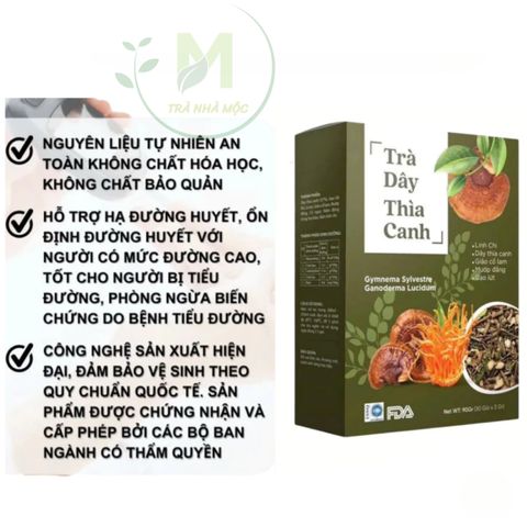 Trà Dây Thìa Canh Linh Chi Mộc Tâm Hỗ Trợ Ổn Định Đường Huyết- Huyết Áp & Gan Nhiễm Mỡ Hộp 30 túi lọc x 3gr