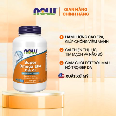 Viên uống bổ sung Dầu cá NOW Foods Super Omega EPA 90 viên - Hỗ trợ sức khỏe tim mạch và mắt, Omega-3