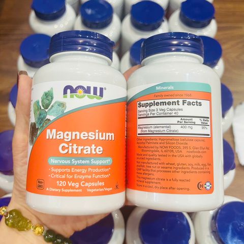 Magie thuần chay Now Magnesium Citrate USA 120 viên