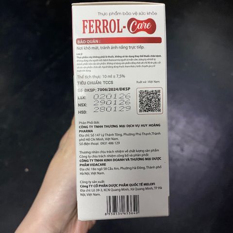 (Chính Hãng) SIRO BỔ SUNG SẮT HỮU CƠ [TPBVSK Ferrol Care] - H/20 ống x 10ml