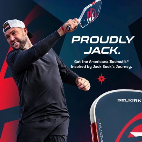 Vợt pickleball Selkirk Boomstik chữ ký Jack sock , bản 16mm , bề mặt carbon , lõi tổ ong .hàng siêu cấp