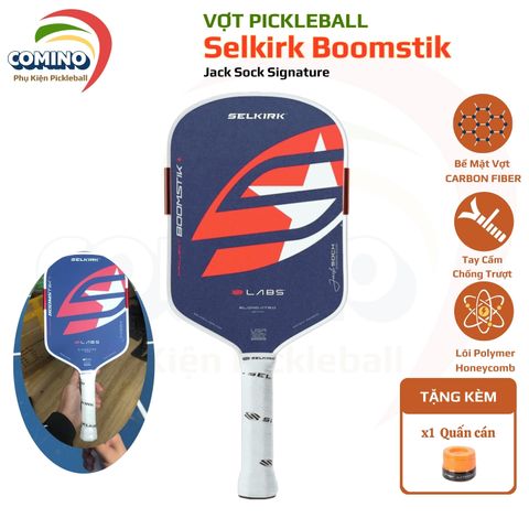 Vợt pickleball Selkirk Boomstik chữ ký Jack sock , bản 16mm , bề mặt carbon , lõi tổ ong .hàng siêu cấp