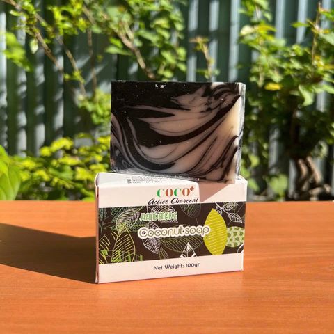 Xà bông dừa than hoạt tính hương bạc hà kết hợp hương thảo Escoco - Handmade Nature soap Activated charcoal bar soap