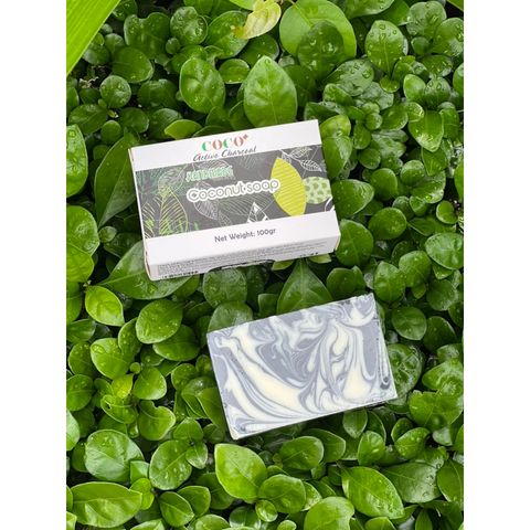 Xà bông dừa than hoạt tính hương bạc hà kết hợp hương thảo Escoco - Handmade Nature soap Activated charcoal bar soap