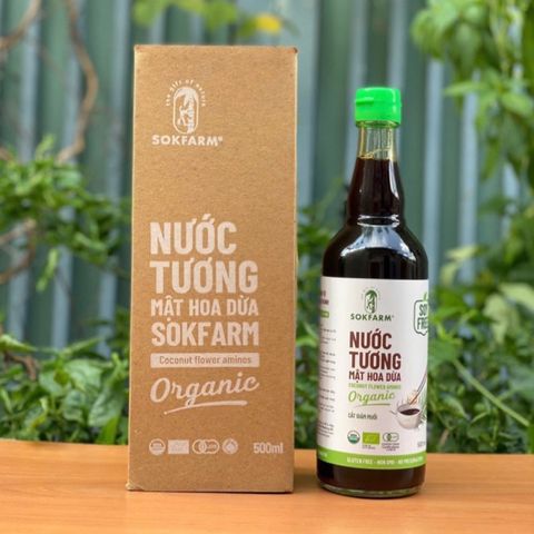 Nước tương mật hoa dừa organic Sokfarm - Dòng ít muối