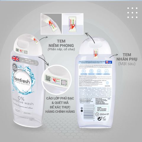 [Nhập khẩu chính ngạch] Dung dịch vệ sinh phụ nữ cho da nhạy cảm Femfresh 0% Sensitive Wash 250ml