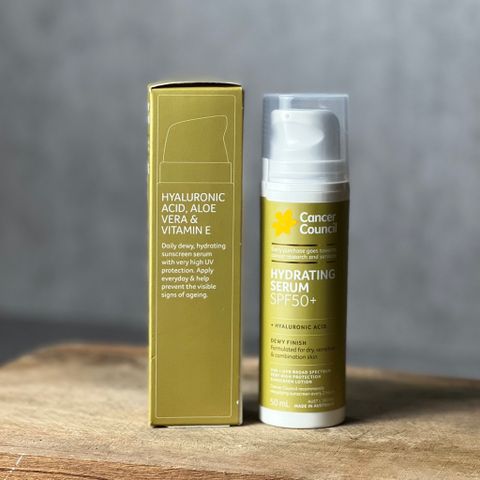 Kem dưỡng ẩm chống nắng Cancer Council Hydrating Serum SPF50+ Dewy Finish 50ml.