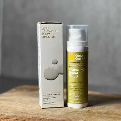 Kem dưỡng ẩm chống nắng Cancer Council Hydrating Serum SPF50+ Dewy Finish 50ml.