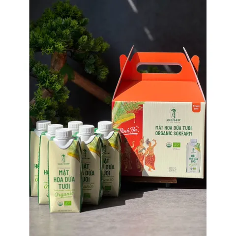 [Hộp Quà Tết Dừa Khai Lộc] Combo 6 Hộp Mật hoa dừa tươi Organic Sokfarm 330ml - Hộp quà tết