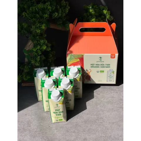 [Hộp Quà Tết Dừa Khai Lộc] Combo 6 Hộp Mật hoa dừa tươi Organic Sokfarm 330ml - Hộp quà tết