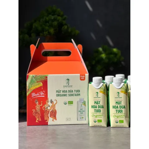 [Hộp Quà Tết Dừa Khai Lộc] Combo 6 Hộp Mật hoa dừa tươi Organic Sokfarm 330ml - Hộp quà tết