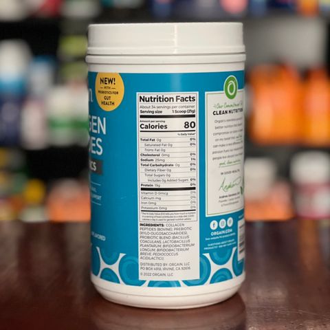Collagen thủy phân Orgain Collagen Peptides + Probiotics Unflavored 726g collagen probiotic 629891