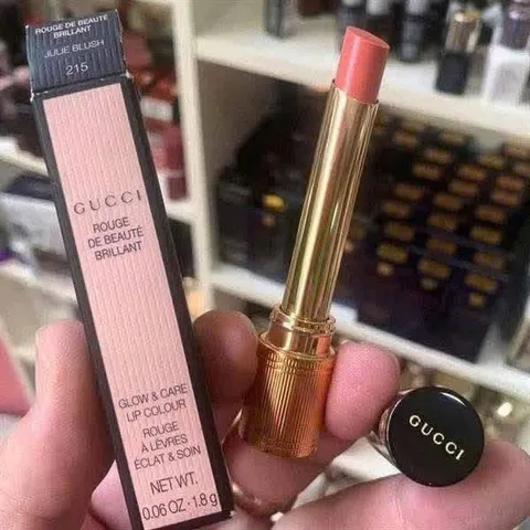 Son Gucci 215 Rouge De Beauté Brillant - Son môi bóng nhẹ, màu tự nhiên, trang điểm sang trọng cho phái đẹp