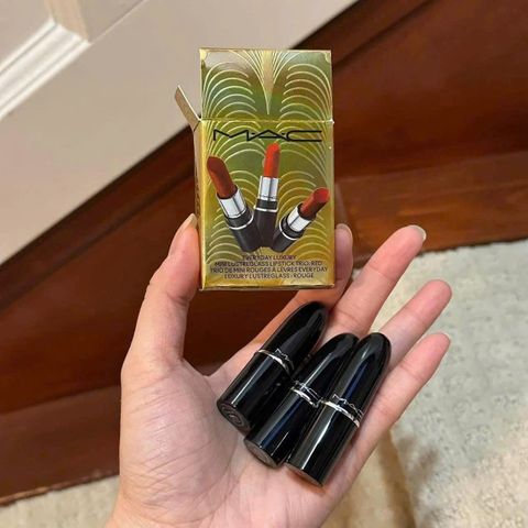 Set 3 Cây Son Mini MAC Cherish Me - Dưỡng Môi Mịn Màng, Màu Sắc Đẹp Chuẩn Ruby Rouge, Quà Tặng Thời Thượng